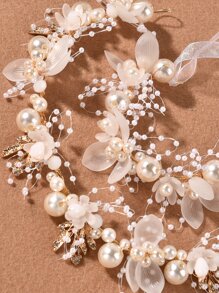 2件套仿珍珠花朵装饰新娘发饰情人节配饰 - 白色 - 查看 3