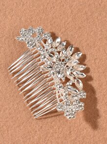 1pc Women's Elegant Alloy Rhinestone Hair Comb, Bridal Headpiece For Wedding, Party, Gathering Valentine's Day Accessories - Silver - View 1