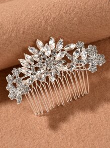 1pc Women's Elegant Alloy Rhinestone Hair Comb, Bridal Headpiece For Wedding, Party, Gathering Valentine's Day Accessories - Silver - View 2
