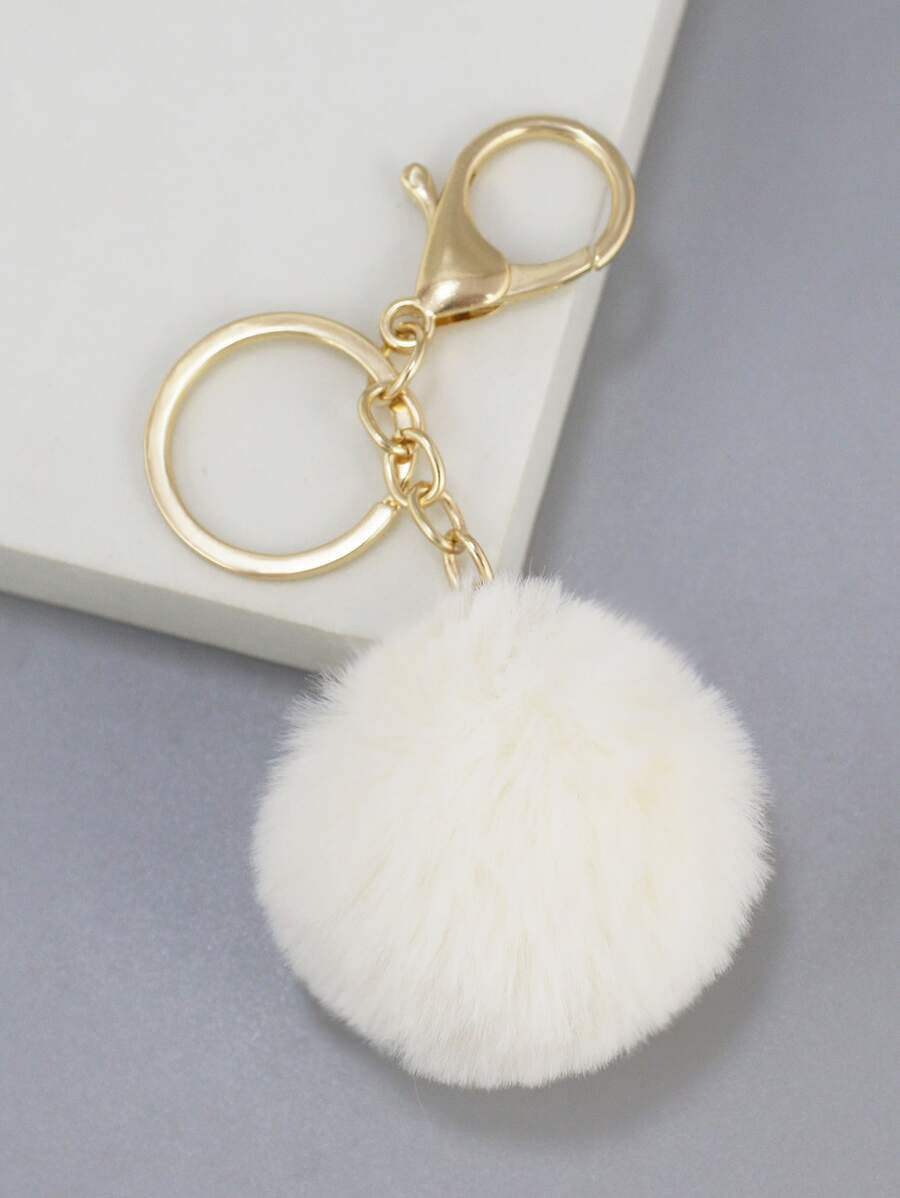 Llavero  con pompones lindo para regalos, billeteras, mochilas escolares, mochilas y sachets - Blanco - Ver 1