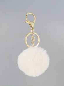 Llavero  con pompones lindo para regalos, billeteras, mochilas escolares, mochilas y sachets - Blanco - Ver 3