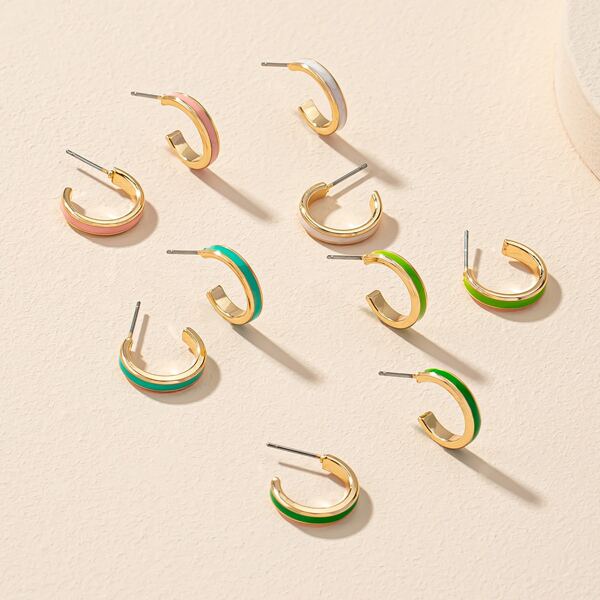 

5pairs Minimalist Open Hoop Earrings, Multicolor