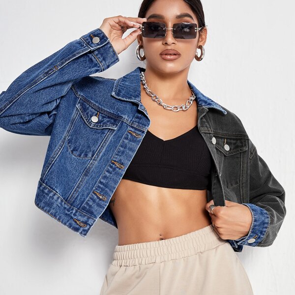 

Colorblock Drop Shoulder Denim Jacket, Multicolor