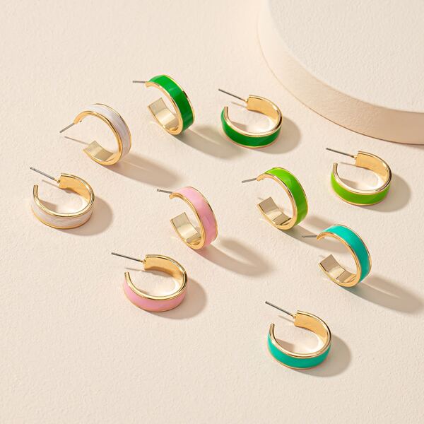 

5pairs Minimalist Open Hoop Earrings, Multicolor