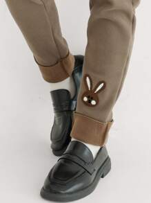 Niñas Leggings conejo con parche bajo de doblez - Marrón Mocha - Ver 4