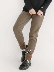 Niñas Leggings conejo con parche bajo de doblez - Marrón Mocha - Ver 5