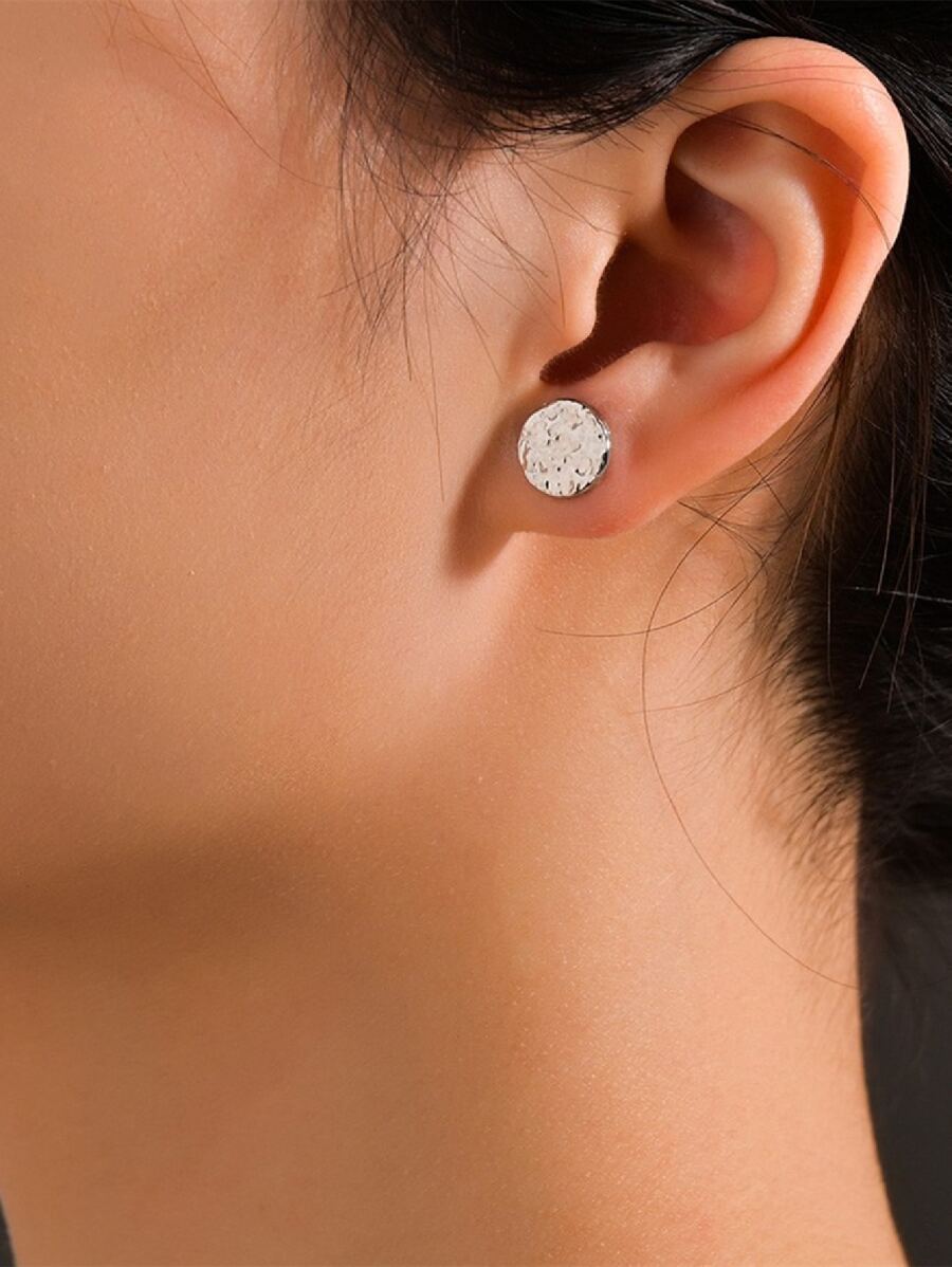 Round Stud Earrings - Silver - View 1