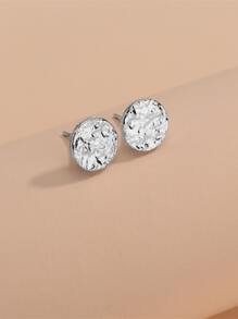 Round Stud Earrings - Silver - View 2