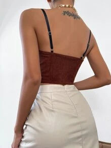 Zip Up Asymmetrical Hem Cami Top - Brown - View 3