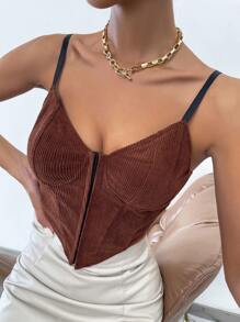 Zip Up Asymmetrical Hem Cami Top - Brown - View 5