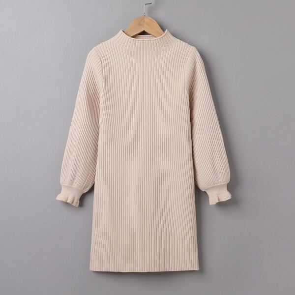 

Girls Mock Neck Flounce Sleeve Sweater Dress, Apricot
