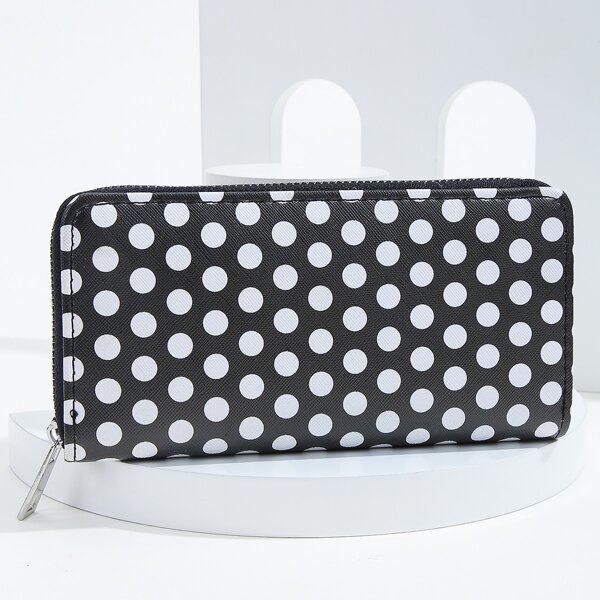 

Polka Dot Long Wallet, Black and white