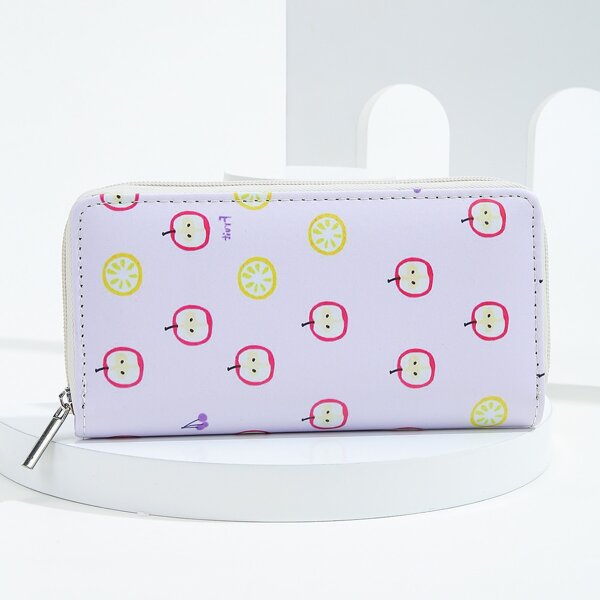 

Cartoon Graphic Zipper Around Wallet, Multicolor