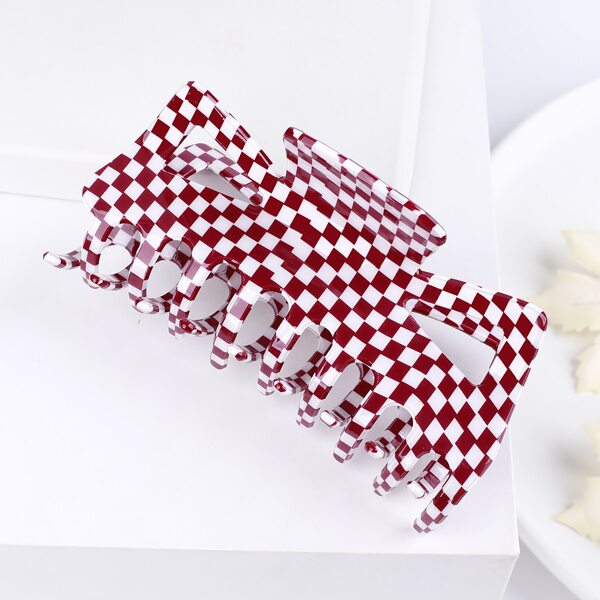 

Plaid Print Hair Claw, Red and white