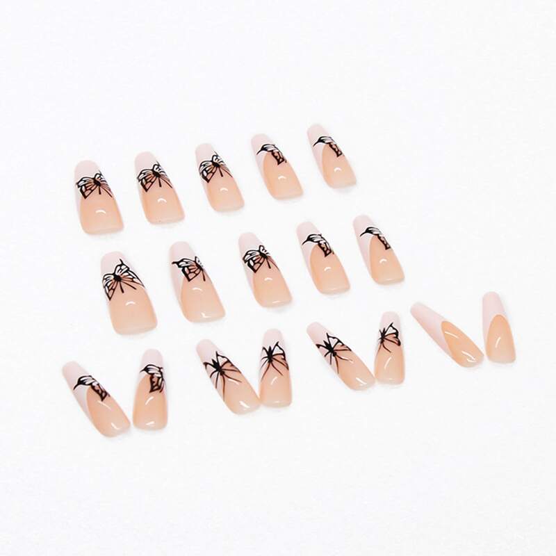 

24pcs Butterfly Pattern Fake Nail, Multicolor