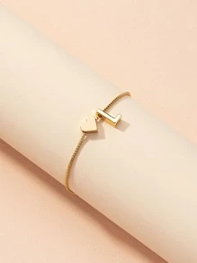 1 pieza pulsera de decoración de corazón y letras, joyería de cobre - Amarillo Oro - Ver 3