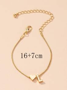 1 pieza pulsera de decoración de corazón y letras, joyería de cobre - Amarillo Oro - Ver 5