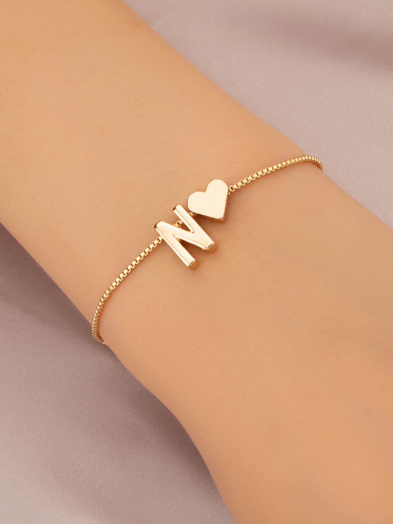 1 pieza pulsera de decoración de corazón y letras, joyería de cobre - Amarillo Oro - Añade 1