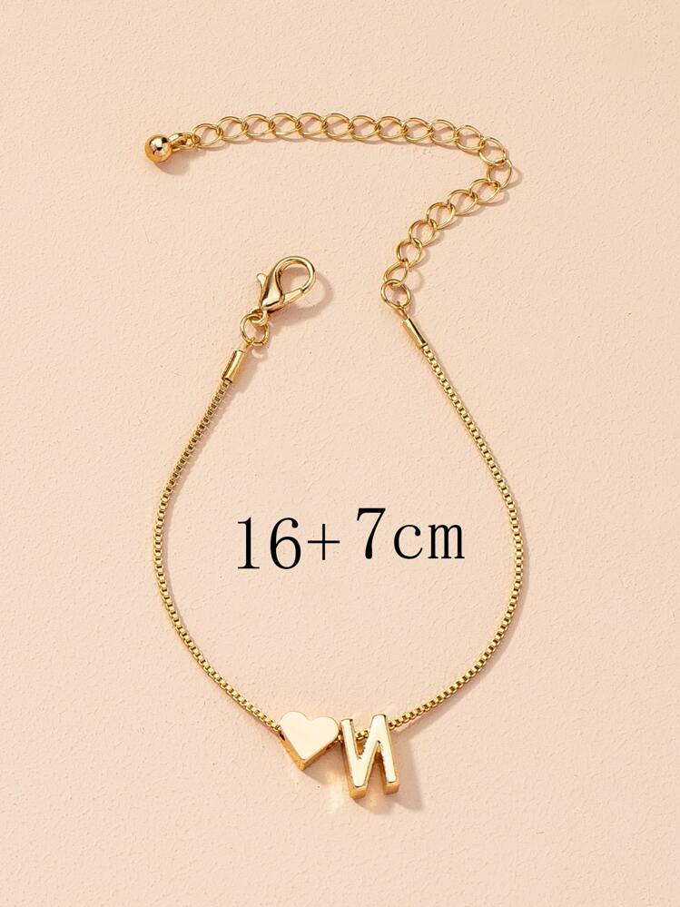 1 pieza pulsera de decoración de corazón y letras, joyería de cobre - Amarillo Oro - Añade 5
