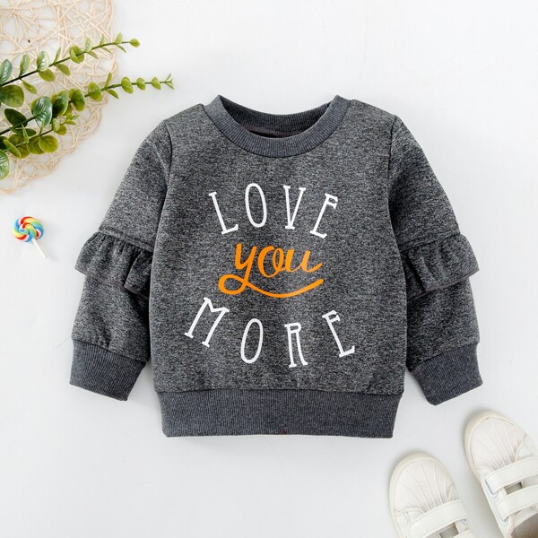 

Baby Slogan Graphic Ruffle Pullover, Dark grey
