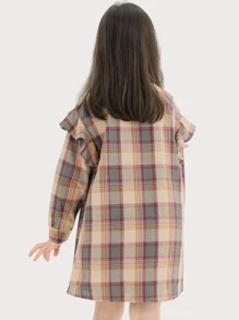 Girls Plaid Ruffle Trim Shirt Dress