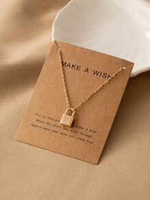 Letter Engraved Lock Charm Necklace - Yellow Gold - View 2
