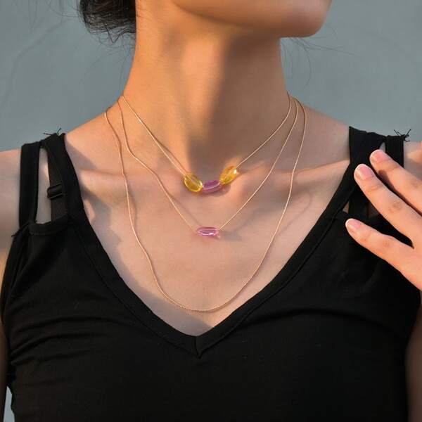 

Acrylic Bead Layered Necklace, Multicolor
