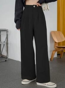 DAZY High Waist Wide Leg Tailored Trousers - Black - View 1