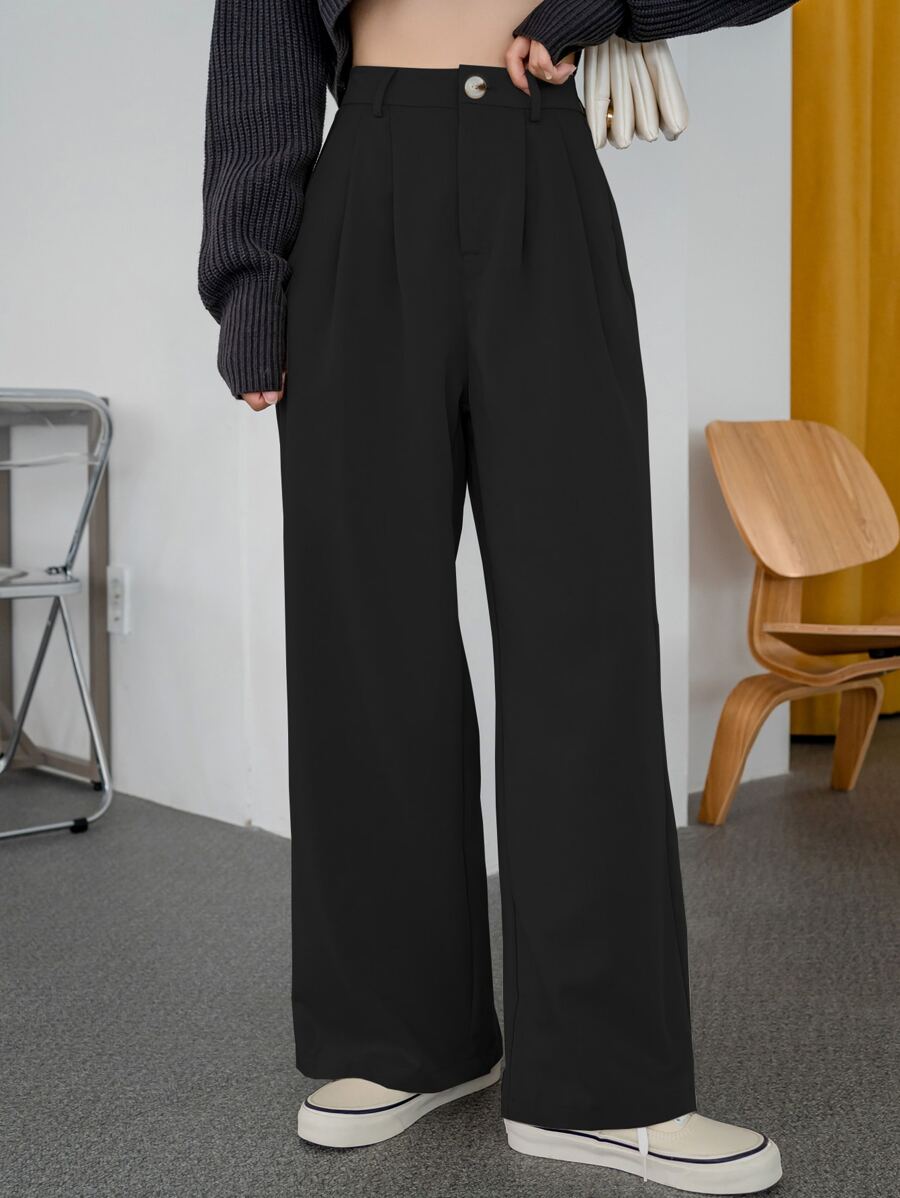 DAZY High Waist Wide Leg Tailored Trousers - Black - View 1