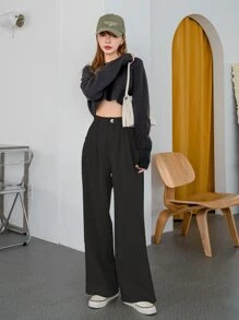 DAZY High Waist Wide Leg Tailored Trousers - Black - View 4