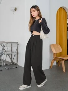 DAZY High Waist Wide Leg Tailored Trousers - Black - View 5