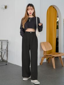 DAZY High Waist Wide Leg Tailored Trousers - Black - View 6