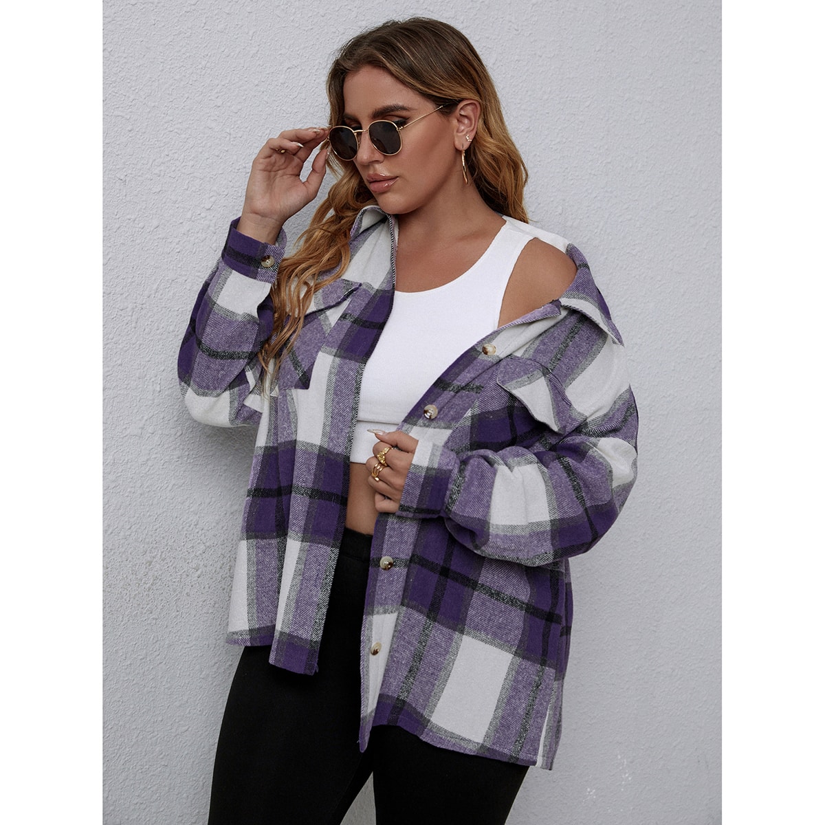 размера плюс Пальто в клетку