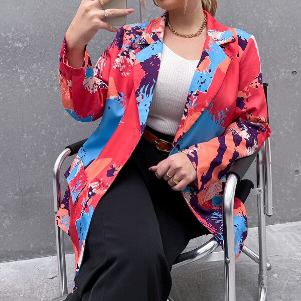 

Plus Colorblock Button Through Blazer, Multicolor