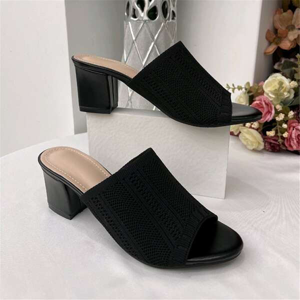 

Knit Design Chunky Heeled Mules, Black