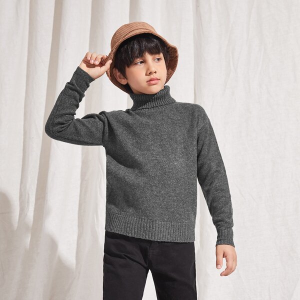 

Boys Turtleneck Drop Shoulder Sweater, Dark grey