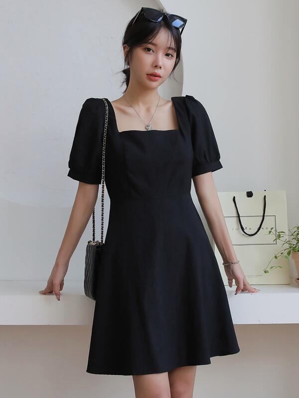 DAZY Square Neck Puff Sleeve Dress Summer Sundress,Casual Women Dresses