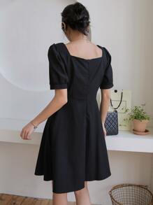 DAZY 方领泡泡袖连衣裙夏季太阳裙，休闲女装