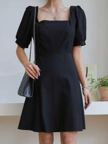 DAZY 方领泡泡袖连衣裙夏季太阳裙，休闲女装