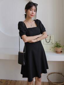 DAZY 方领泡泡袖连衣裙夏季太阳裙，休闲女装