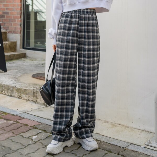 

Slant Pocket Plaid Tweed Pants, Black and white