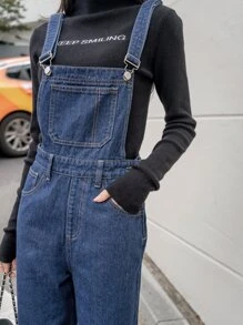 DAZY Slant Pocket Denim Dungarees - Medium Wash - View 4