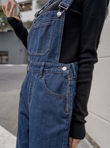 DAZY Slant Pocket Denim Dungarees - Medium Wash - View 8