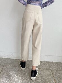 DAZY 高腰直筒牛仔褲 - 米色 - 查看 5