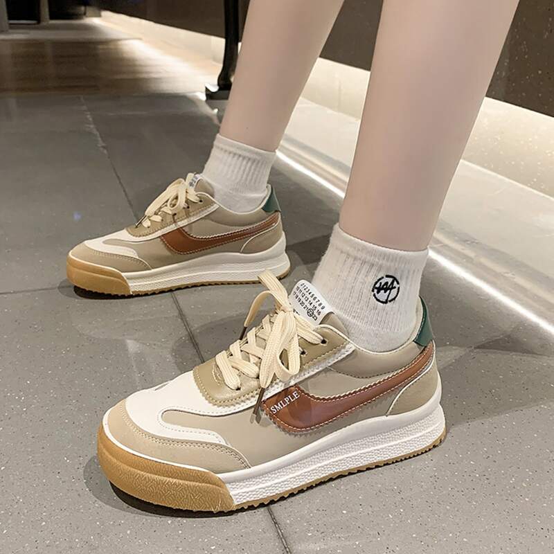 

Colorblock Lace Up Front Skate Shoes, Khaki