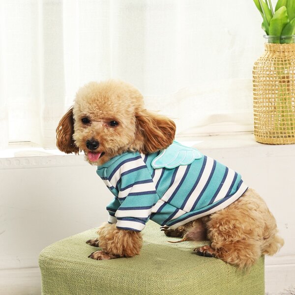 

Wing Decor Striped Print Pet Sweatshirt, Baby blue