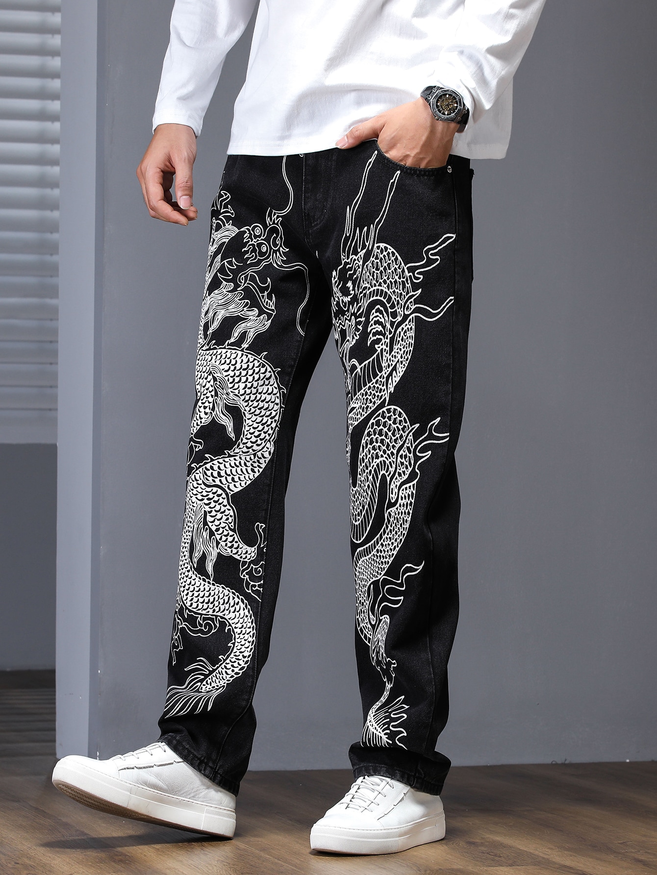 Manfinity Men Chinese Dragon Print Jeans | SHEIN UK