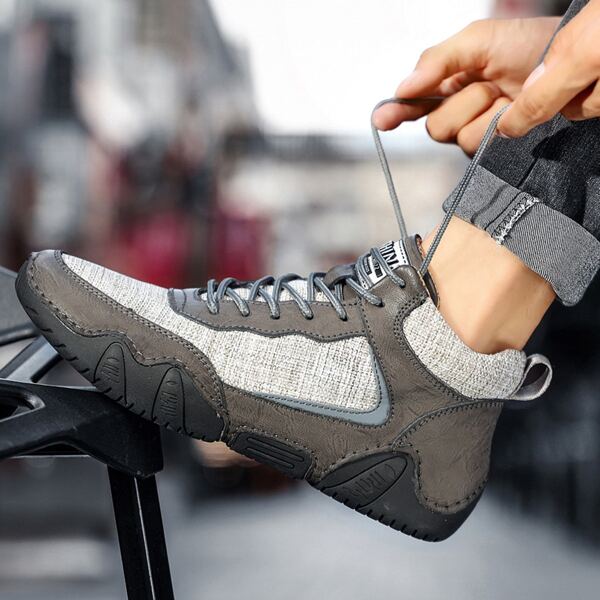 

Men Mesh Panel Lace-up Front Boots, Grey