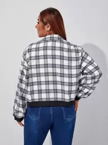 SHEIN LUNE Plus Plaid Drop Shoulder Jacket - Black and White - View 2