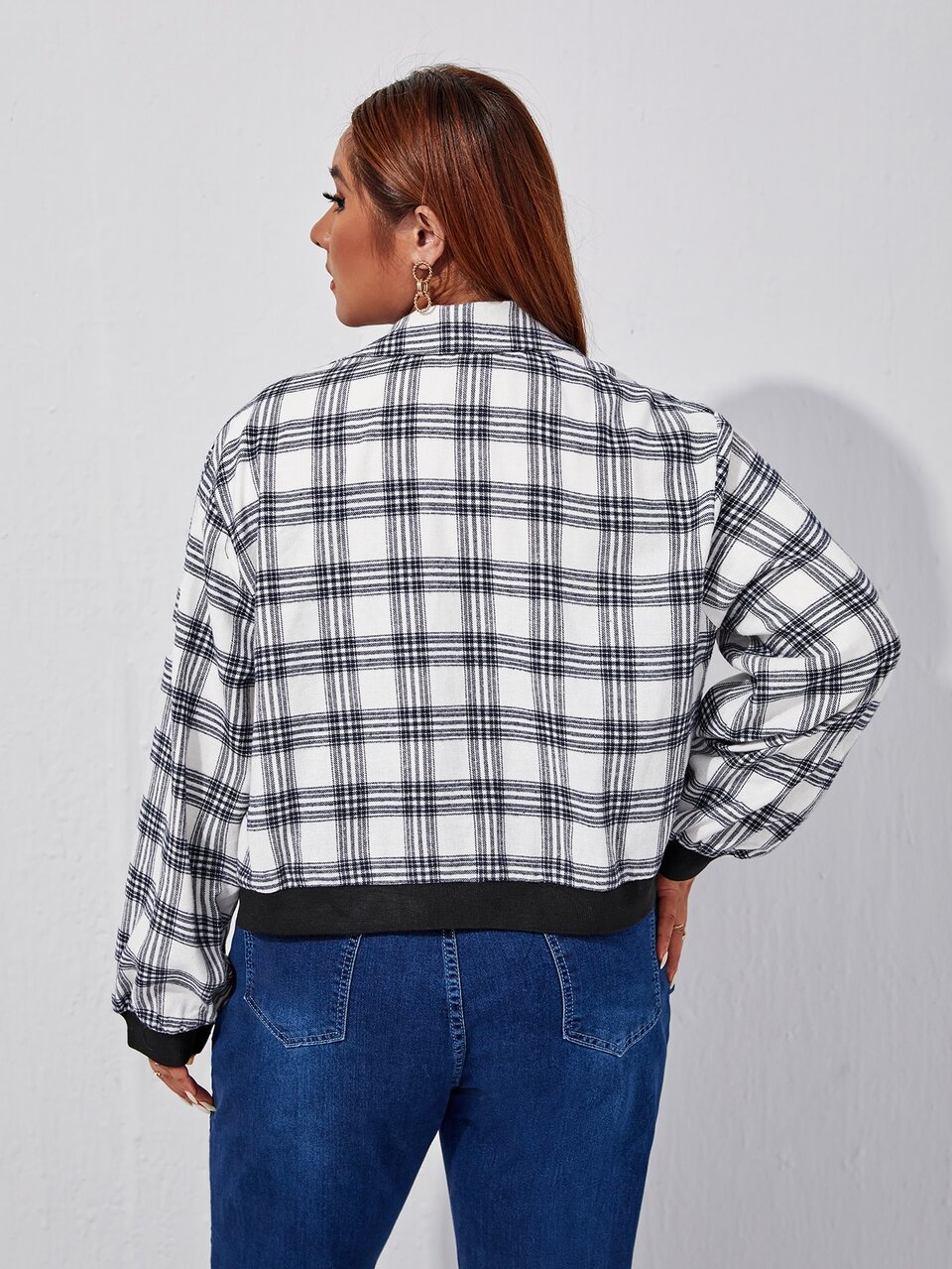 Plus Plaid Drop Shoulder Jacket